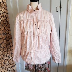 Chico's Baby Pink Crinkle Ruffle Lightweight Zipper Jacket Size L